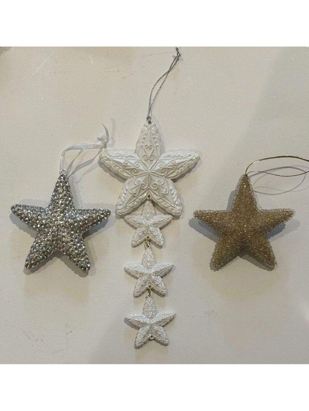 Set of 3 Sparkling Star Christmas Ornaments – Rhinestone, Beaded & Cascading